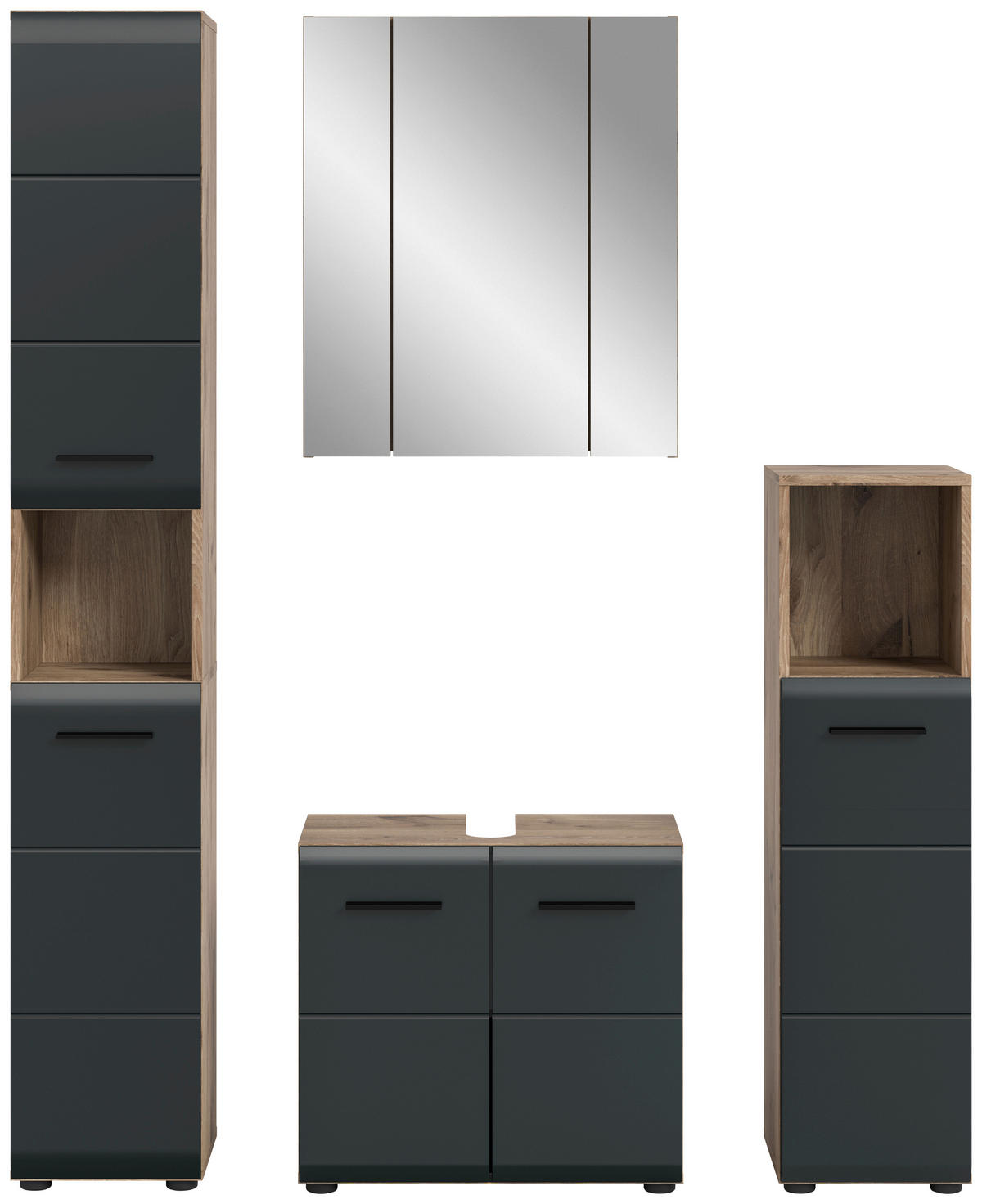 BADEZIMMER 4-teilig  in 120 cm  - Eiche dunkel/Schwarz, Basics, Holzwerkstoff/Kunststoff (120cm) - MID.YOU