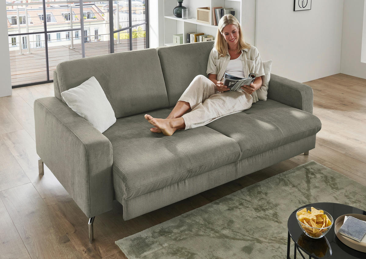 3-SITZER-SOFA Feincord Greige  - Chromfarben/Greige, Design, Textil/Metall (194/87/105cm) - Beldomo Style