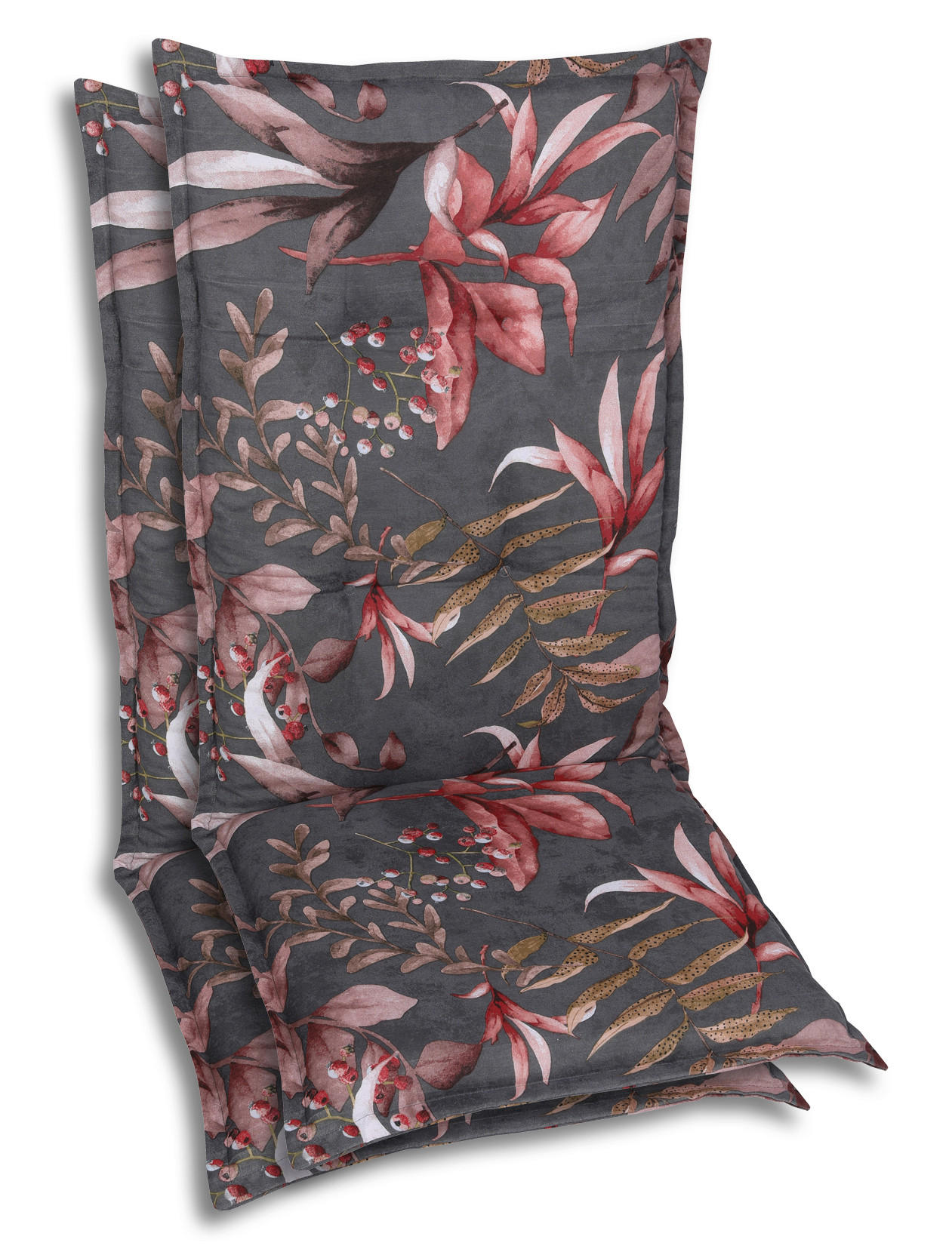 SESSELAUFLAGENSET in Anthrazit, Braun, Rosa Blätter  - Anthrazit/Braun, Basics, Textil (50/7/120cm)