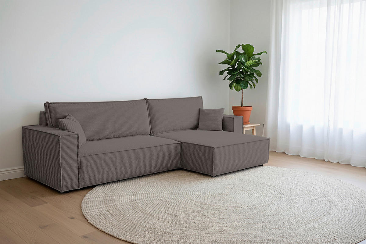 ECKSOFA inkl. Funktionen Anthrazit Cord  - Anthrazit/Schwarz, Design, Textil (267/141cm) - Xora