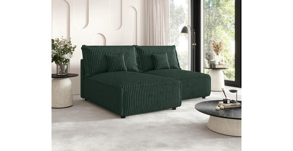 ECKSOFA Dunkelgrün Cord Zierkissen, Rückenkissen, Schlaffunktion, Rücken echt  - Dunkelgrün/Schwarz, MODERN, Kunststoff/Textil (153/200cm) - Xora