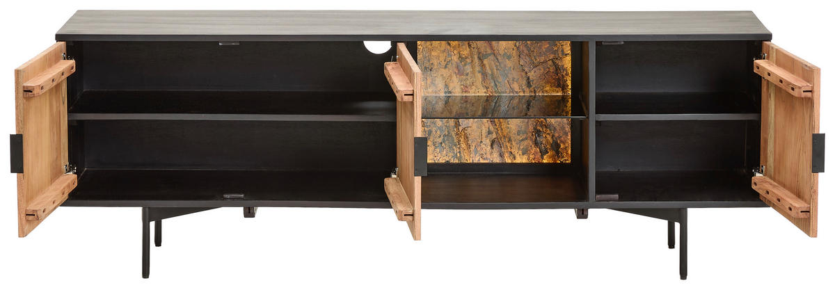 LOWBOARD  in 175/60/40 cm  - Schwarz/Akaziefarben, KONVENTIONELL, Glas/Holz (175/60/40cm) - Livetastic