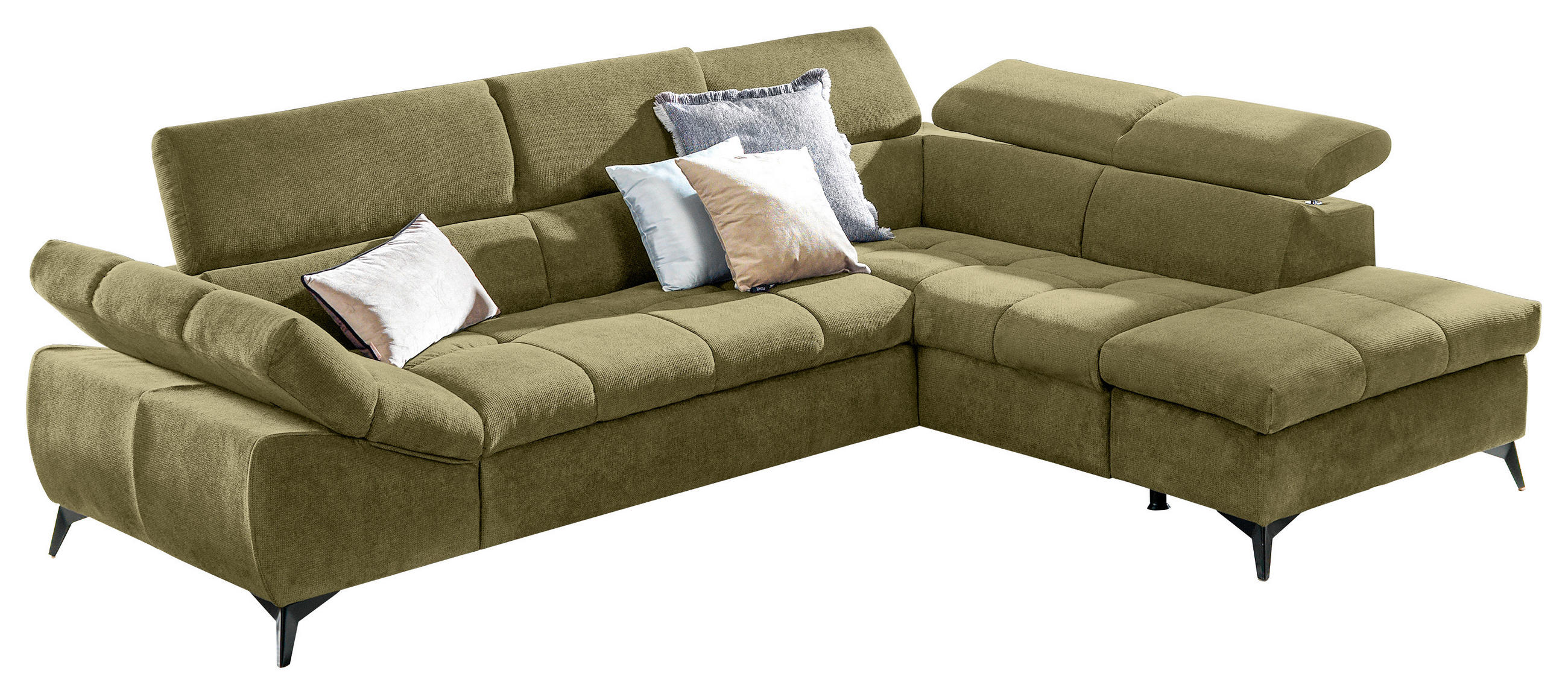SEDEŽNA GARNITURA, mikrovlakna olivno zelena   - črna/olivno zelena , Design, umetna masa/tekstil (279/75/210cm) - Stylife