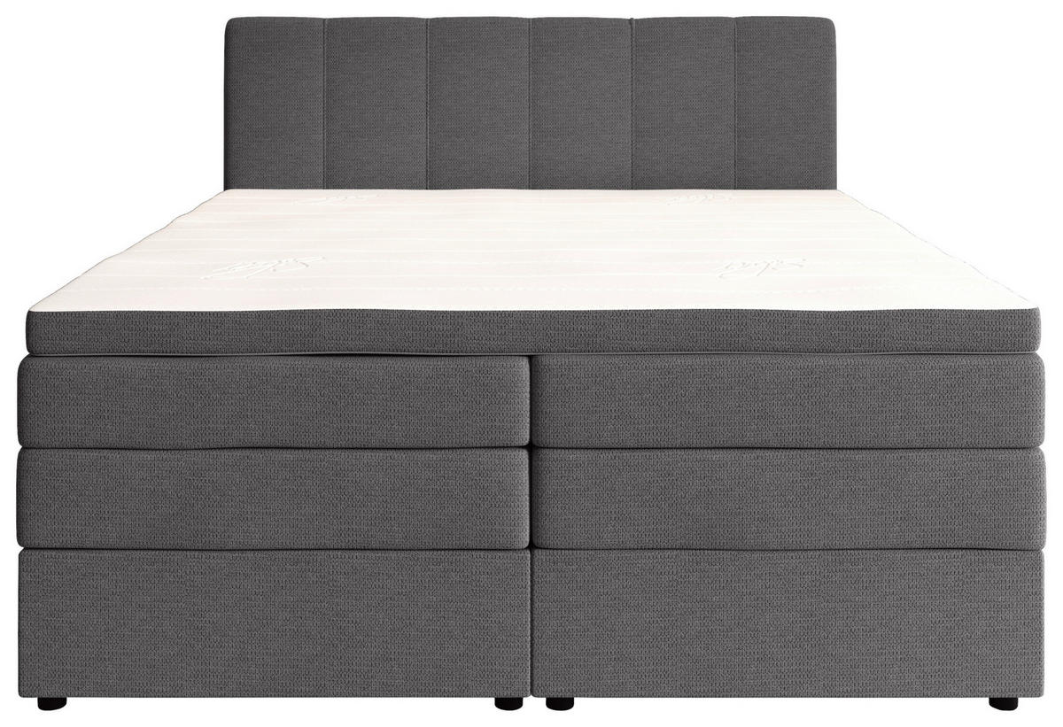 BOXSPRINGBETT 200/200 cm,  in Anthrazit, gepolstertes Kopfteil, Bettkasten, Topper, Matratzen, H2 + H3 = mittel + fest  - Anthrazit/Schwarz, KONVENTIONELL, Kunststoff/Textil (200/200cm) - Esposa