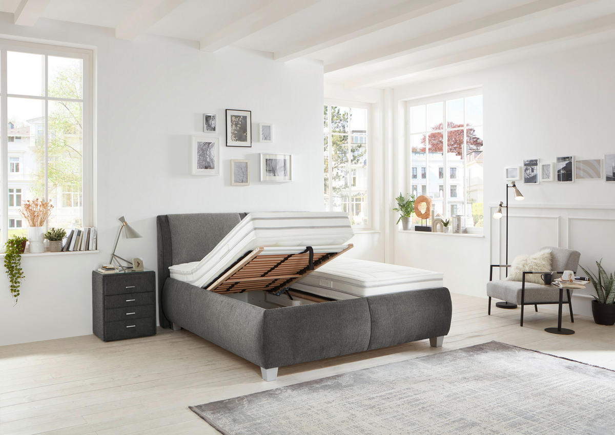 ČALOUNĚNÁ POSTEL, 180/200 cm, šedá, modrošedá - bílá/šedá, Design, dřevo/kompozitní dřevo (180/200cm) - Beldomo - Sleep