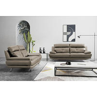 3-SITZER-SOFA Echtleder Taupe  - Taupe/Chromfarben, Design, Leder/Metall (225/92/99cm) - Livetastic