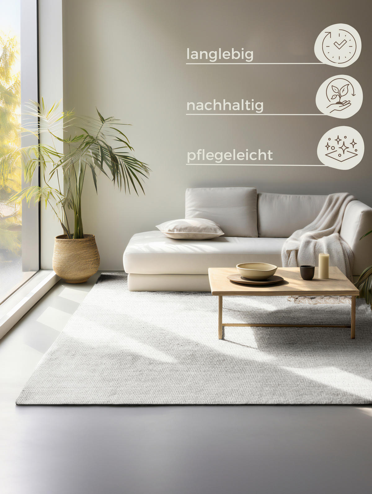 JUTETEPPICH 160/230 cm Bouclé Weiß rechteckig  - Weiß, Basics, Textil (160/230cm) - Hanse Home