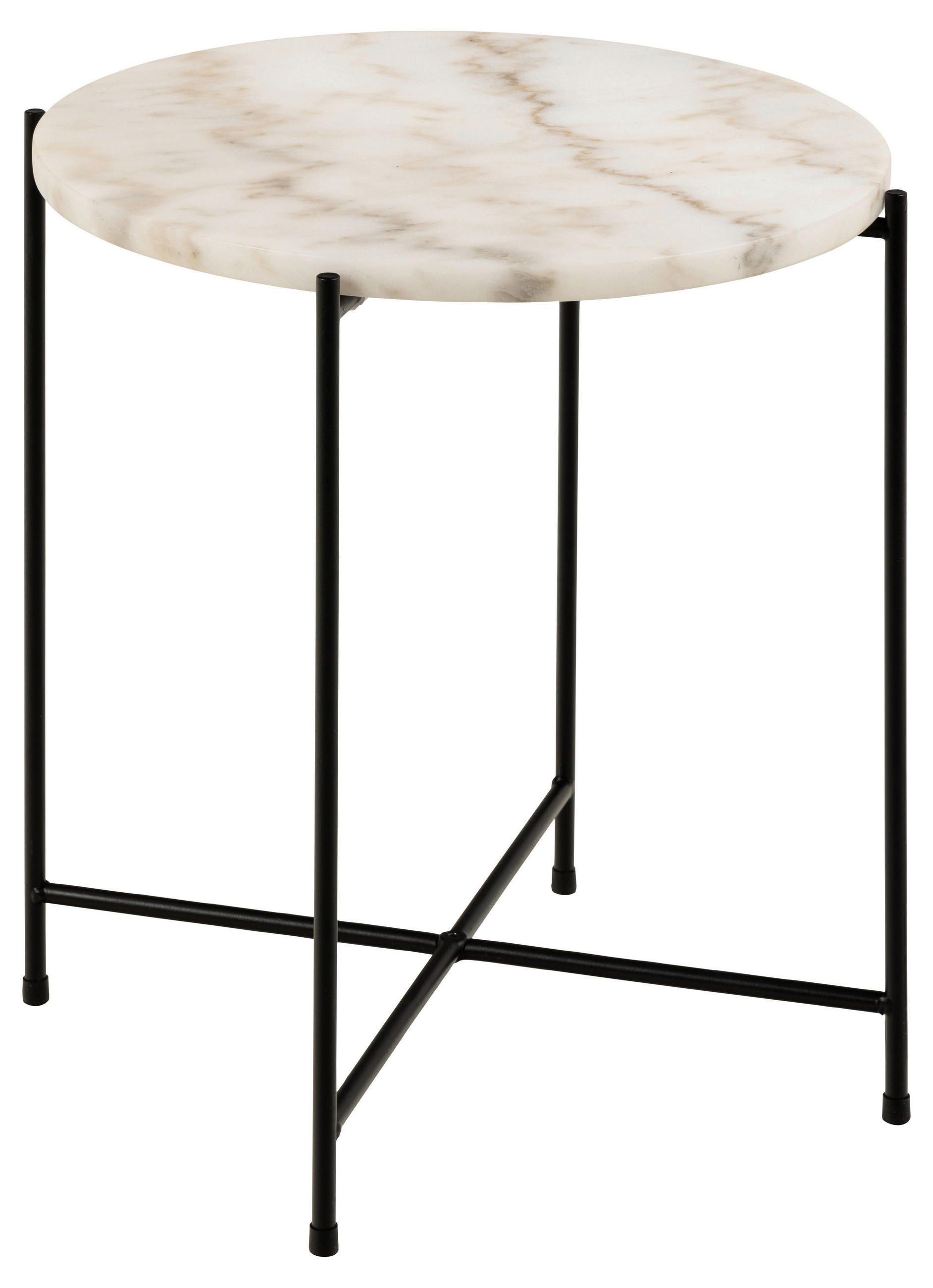 BEISTELLTISCH 42/42/45 cm Weiß rund  - Schwarz/Weiß, Trend, Stein/Metall (42/42/45cm)