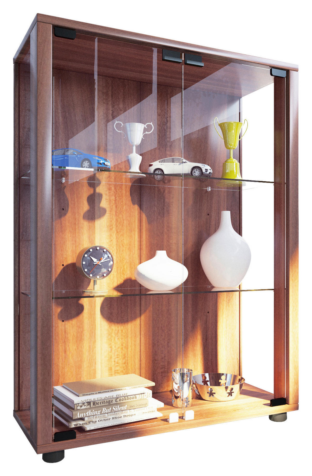 VITRINE  in Nussbaumfarben  - Nussbaumfarben/Schwarz, MODERN, Glas/Holzwerkstoff (60/80/25cm) - MID.YOU