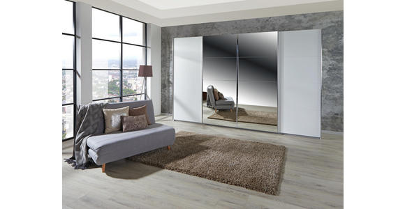 Schwebetürenschrank mit Spiegel 361cm Bensheim, Weiß Dekor - Weiß, MODERN, Holzwerkstoff (361/230/62cm) - James Wood