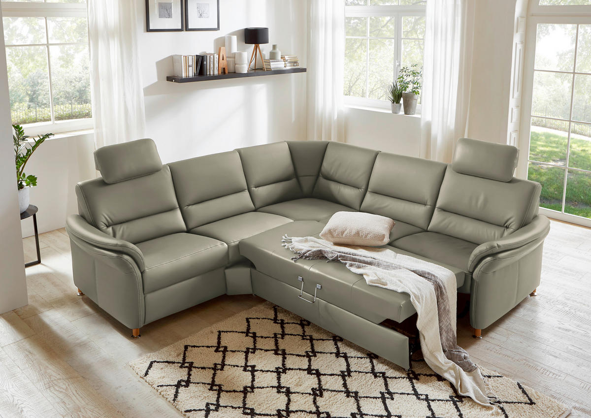 ECKSOFA in Echtleder Hellgrau  - Eichefarben/Beige, Konventionell, Leder/Holz (262/262cm) - Beldomo Premium