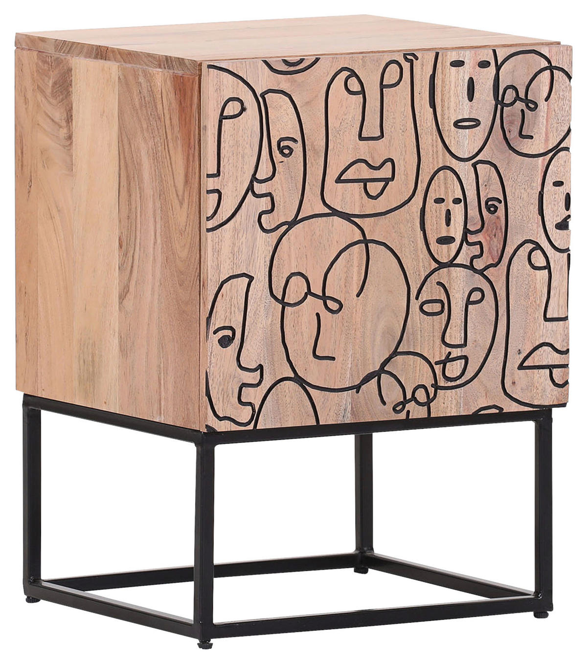 NACHTSCHRANK 40/56/38 cm Akazie massiv  - Schwarz/Naturfarben, LIFESTYLE, Holz/Metall (40/56/38cm) - Landscape