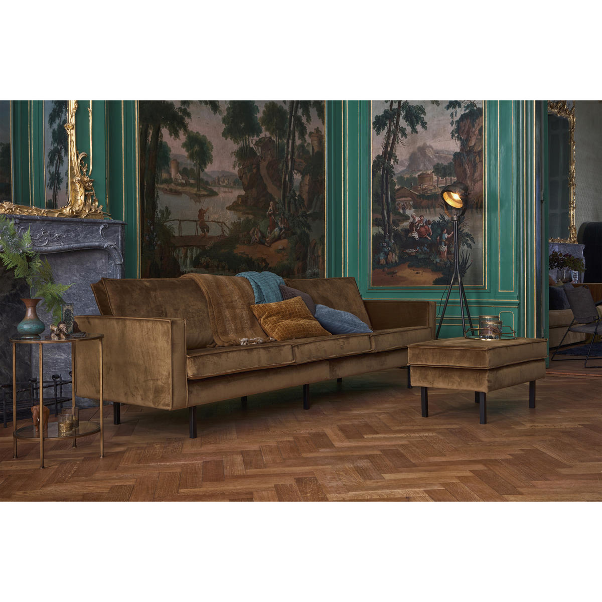 3-SITZER-SOFA Rodeo Samt Honig  - Schwarz/Honig, Design, Textil/Metall (277/85/86cm) - Livetastic