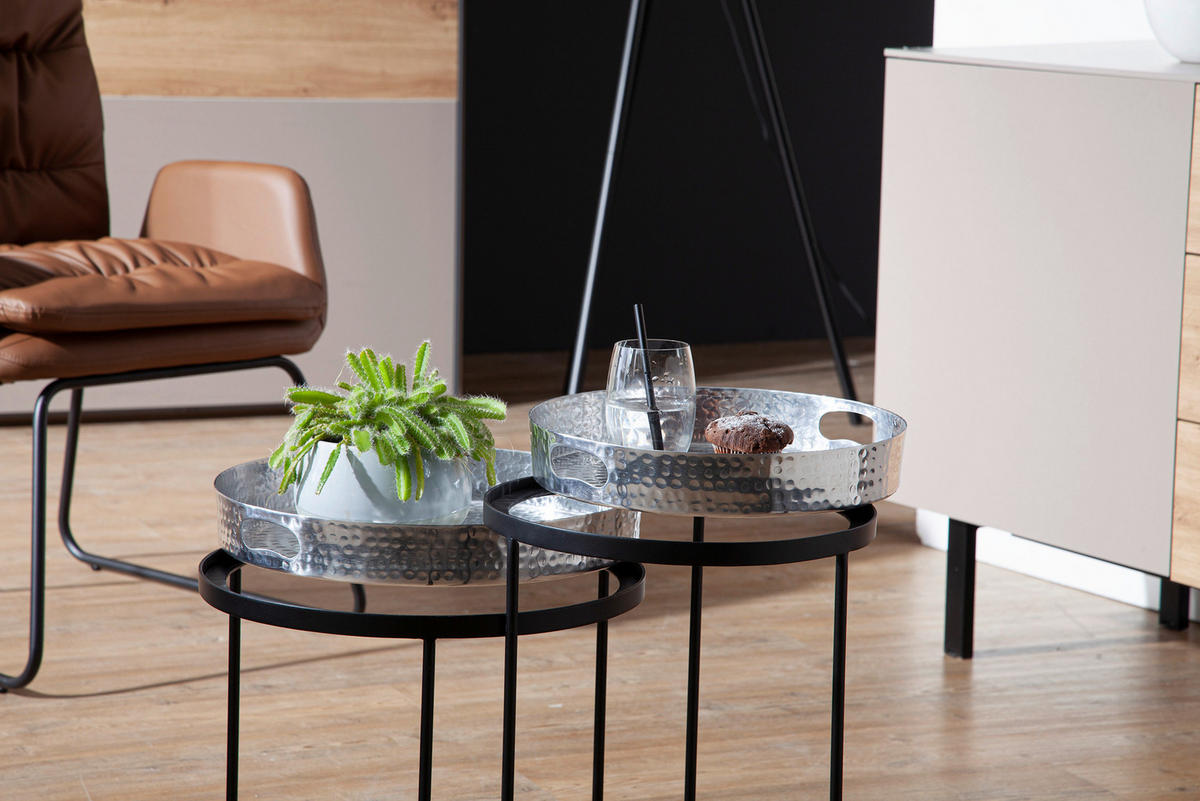 BEISTELLTISCHSET rund Silberfarben  - Silberfarben/Schwarz, MODERN, Metall (32,5/32,5/53cm) - MID.YOU