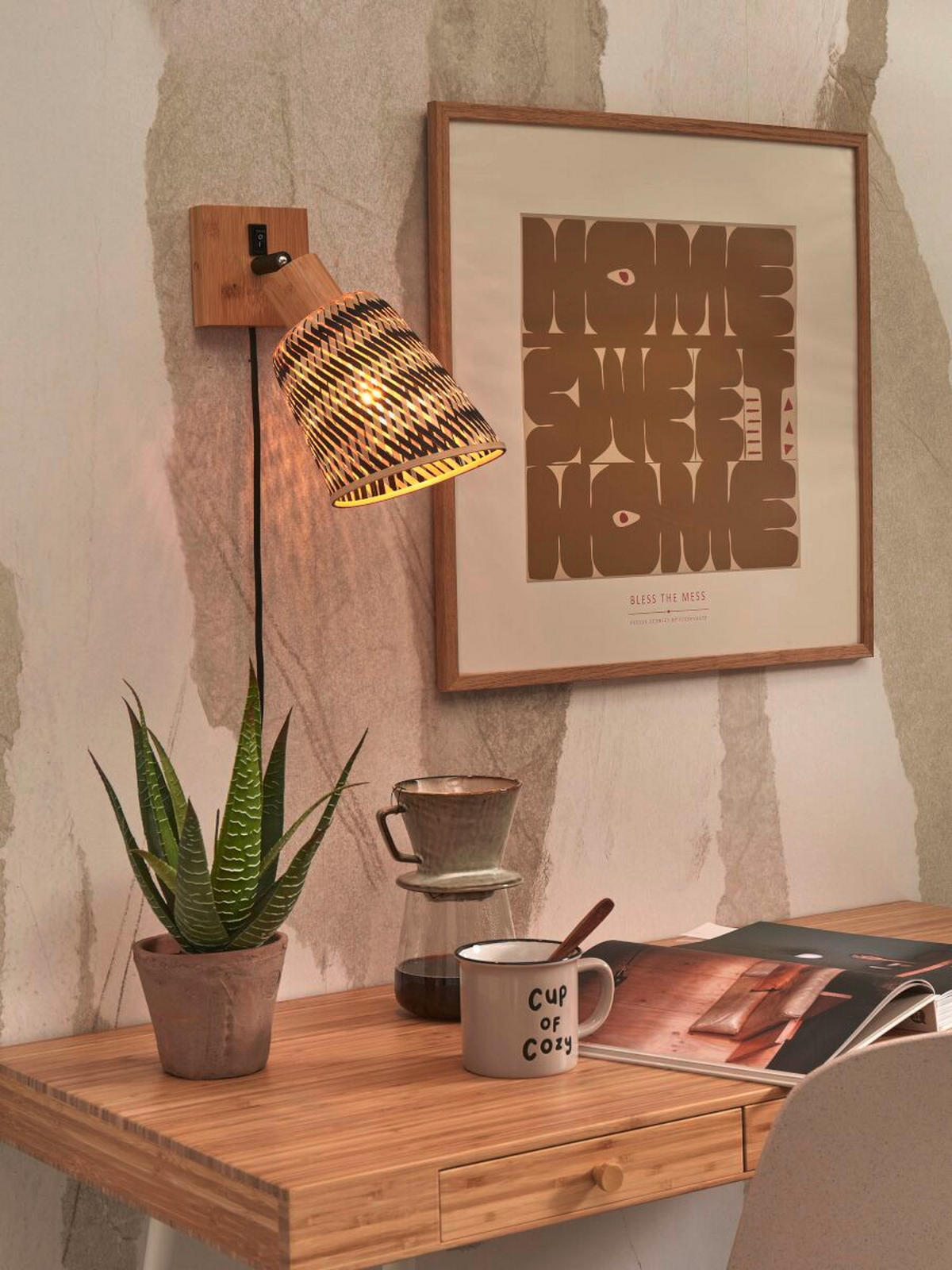 WANDLEUCHTE - Schwarz/Naturfarben, Trend (15/15/22cm) - Good & Mojo