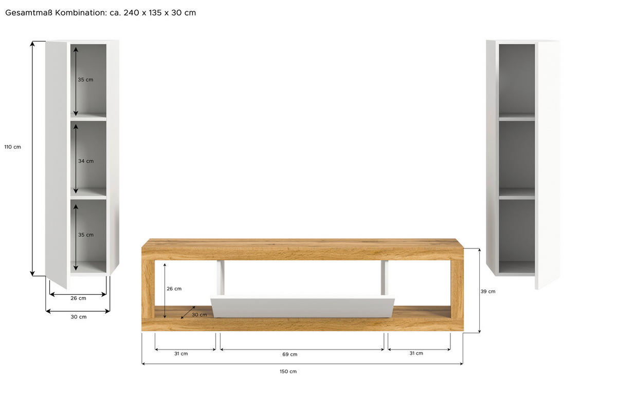 OBÝVACIA STENA, dub wotan - čierna/dub wotan, Design, kompozitné drevo/plast (240/135/30cm) - MID.YOU