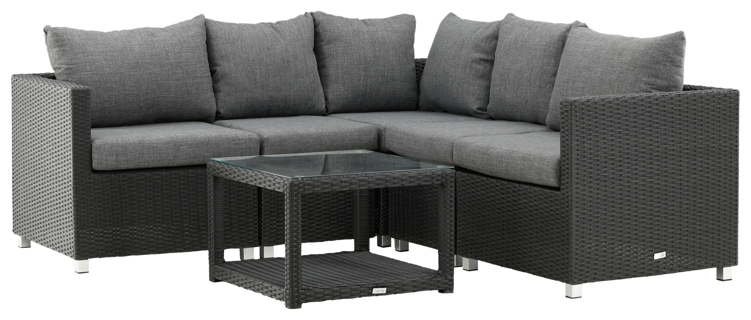 LOUNGEGARNITUR  - Schwarz/Grau, KONVENTIONELL, Glas/Kunststoff - Gardenson