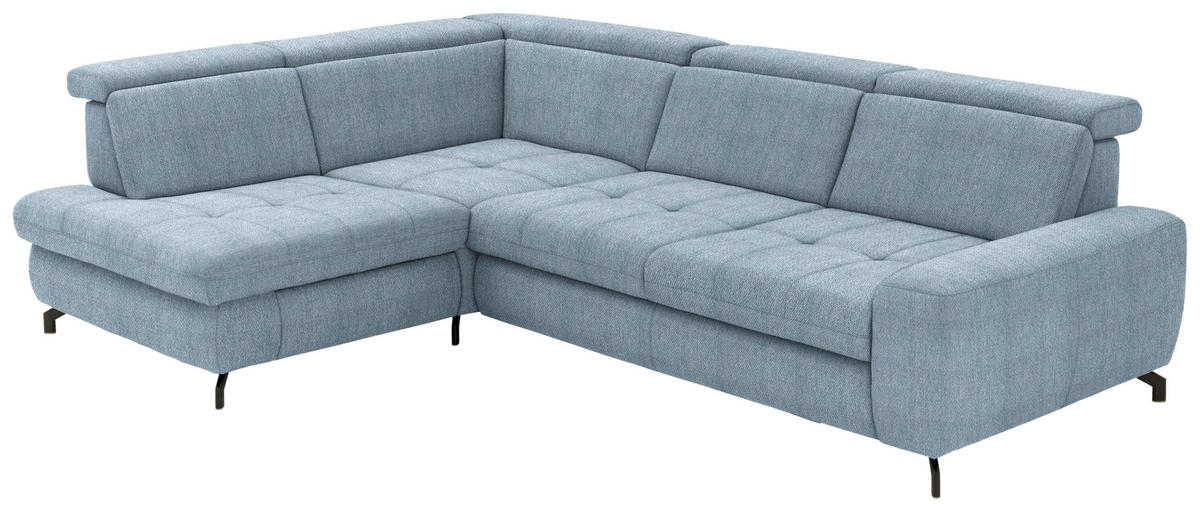 ECKSOFA in Chenille Hellblau  - Schwarz/Hellblau, Design, Textil/Metall (220/310cm) - Beldomo Style