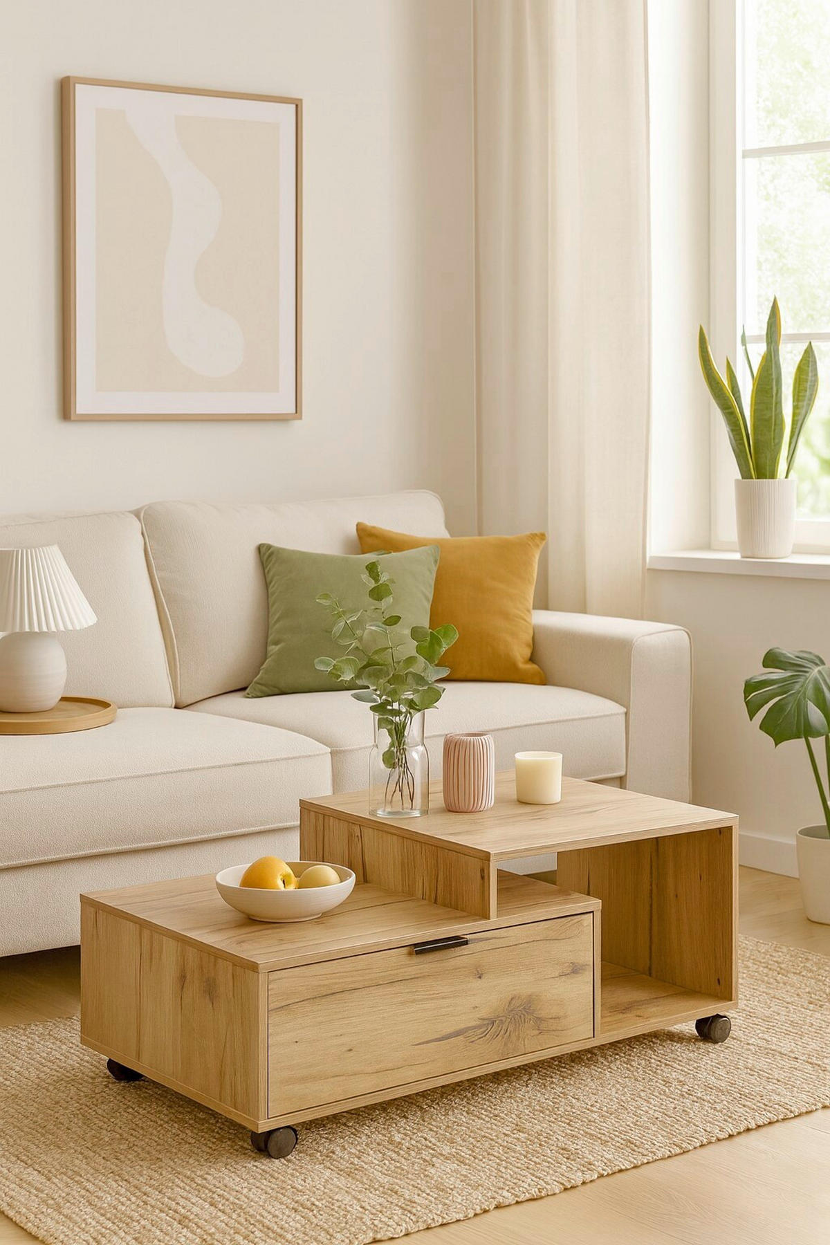 COUCHTISCH 90/50/40 cm rechteckig Eichefarben  - Eichefarben, Design, Holzwerkstoff/Kunststoff (90/50/40cm) - MID.YOU