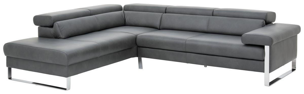 ECKSOFA Graphitfarben Echtleder  - Chromfarben/Graphitfarben, Design, Leder (230/281cm) - Chilliano
