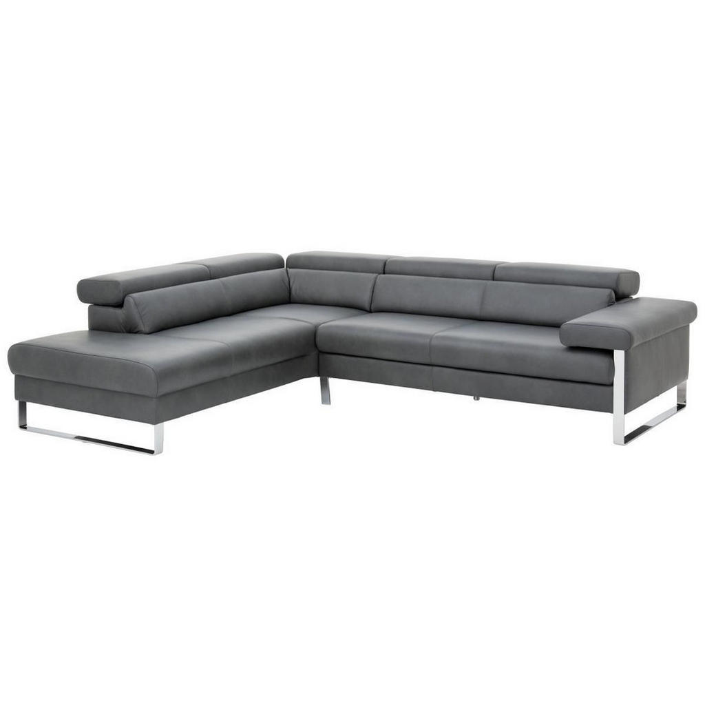 Thumbnail - Chilliano Ecksofa, Graphit, Leder, Echtleder, Longlife-Leder, Uni, 5-Sitzer, Ottomane links, L-Form, 281x230 cm, Typenau...