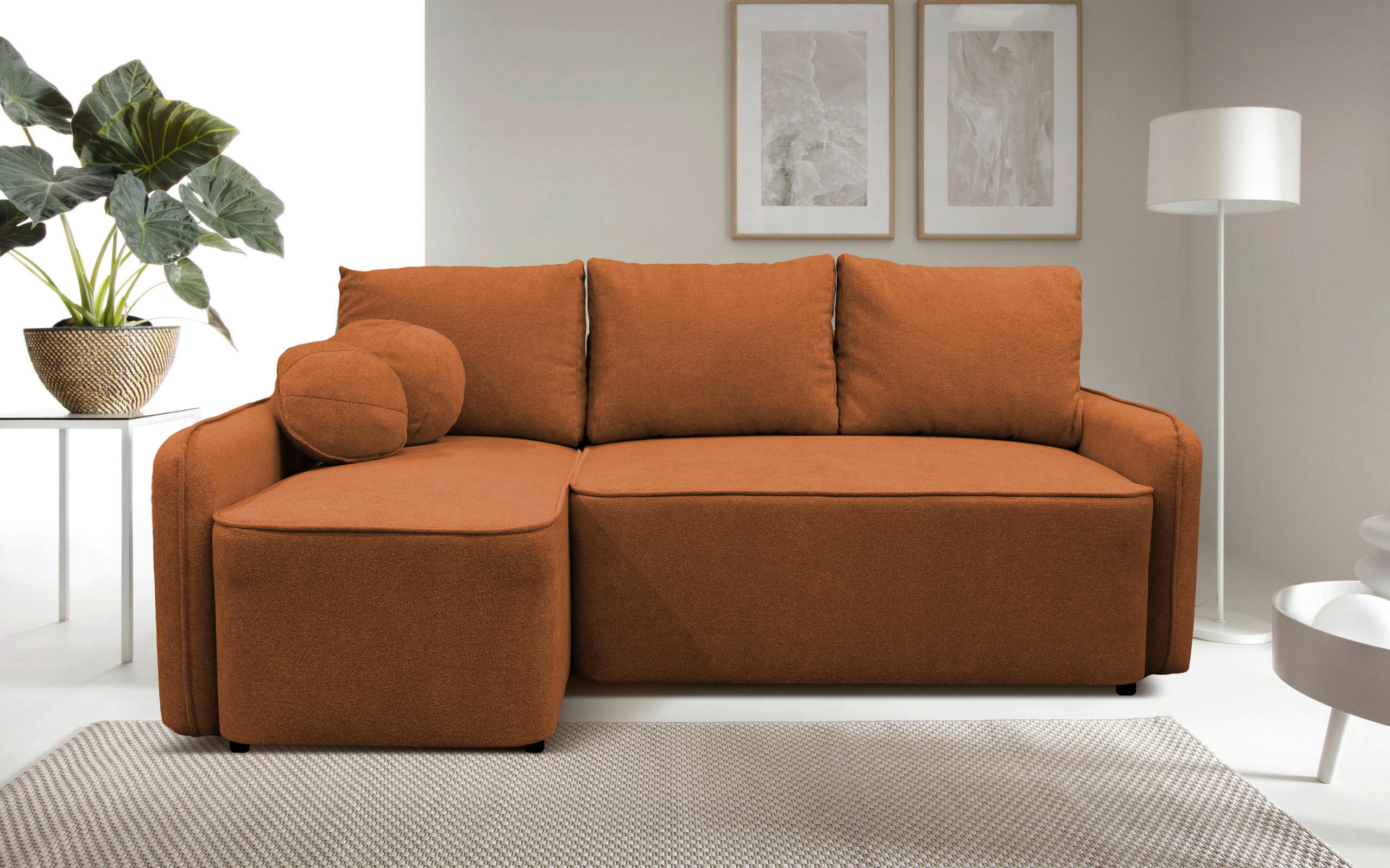ECKSOFA Rostfarben Struktur, Bouclé  - Rostfarben/Schwarz, Design, Kunststoff/Textil (143/209cm) - MID.YOU