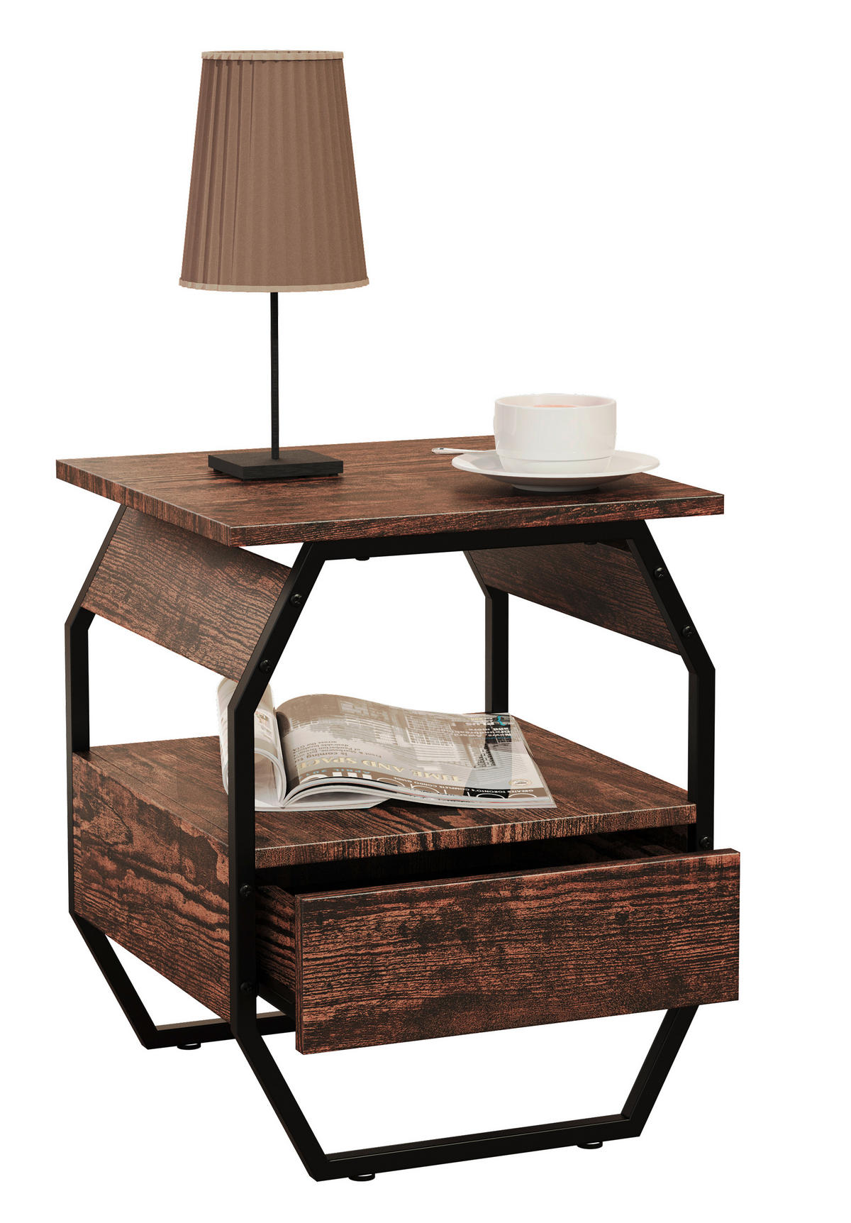 NACHTSCHRANK 40/50/40 cm  - Eichefarben/Schwarz, MODERN, Holzwerkstoff/Metall (40/50/40cm) - MID.YOU
