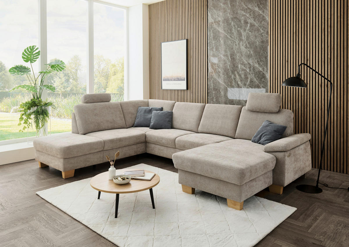 WOHNLANDSCHAFT Beldomo System in Flachgewebe Beige  - Eichefarben/Beige, KONVENTIONELL, Holz/Textil (235/316/167cm) - Beldomo System