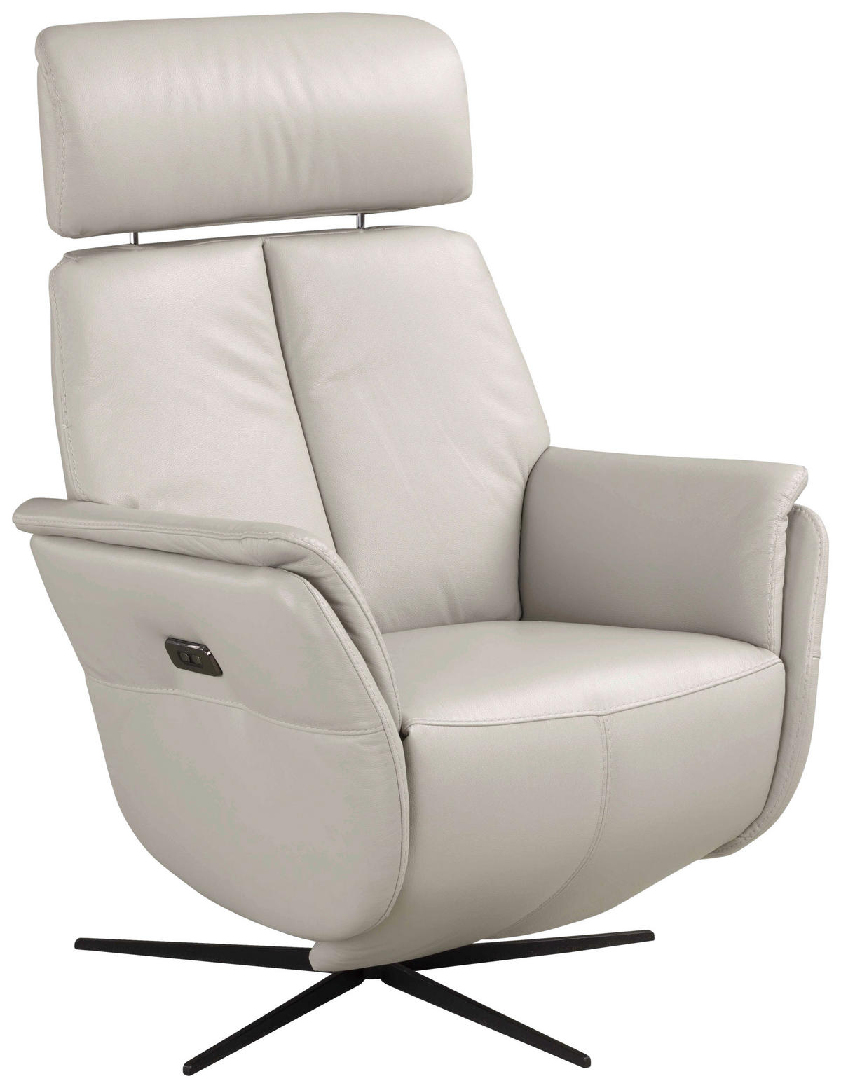 RELAXSESSEL Argo Echtleder Relaxfunktion, Kopfteilverstellung, Rücken echt    - Hellgrau, Design, Leder (71/110/80cm) - Novel