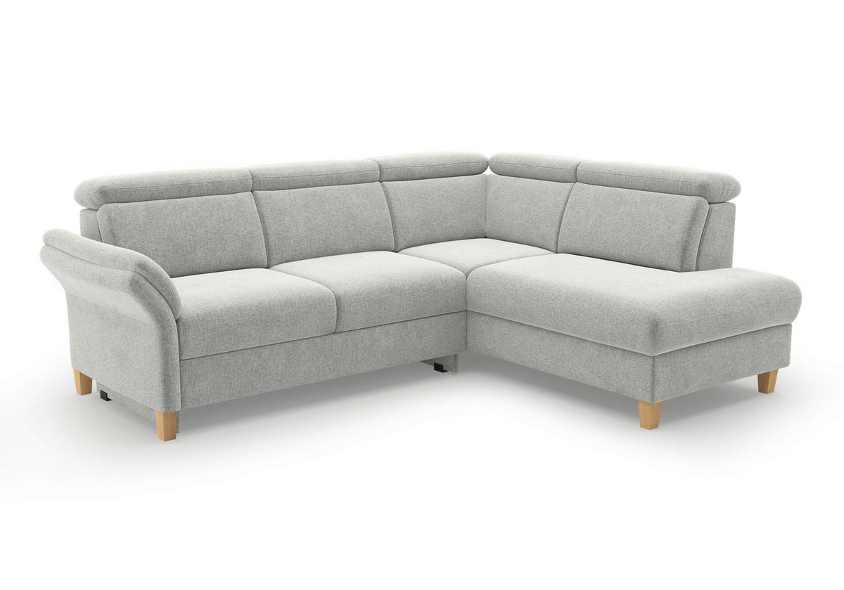 ECKSOFA GLENDALE E Hellgrau Flachgewebe  - Eichefarben/Hellgrau, KONVENTIONELL, Holz/Textil (247/193cm) - Sit & More