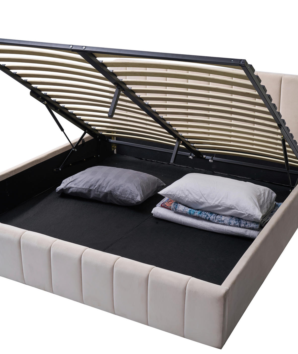 POLSTERBETT 140/200 cm,  in Grau, gepolstertes Kopfteil, Lattenrost, Bettkasten,  - Schwarz/Naturfarben, Design, Holz/Kunststoff (140/200cm) - Boxxx