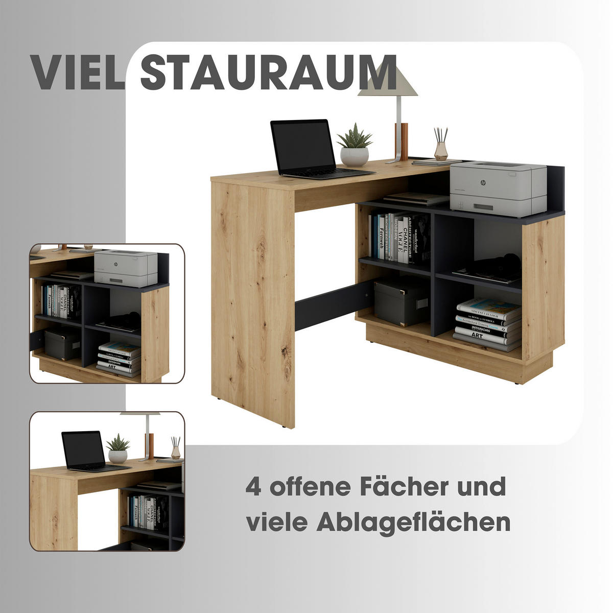 ECKSCHREIBTISCH 112/80/77,5 cm  in Graphitfarben, Eiche Artisan  - Graphitfarben/Eiche Artisan, MODERN, Holzwerkstoff (112/80/77,5cm) - MID.YOU