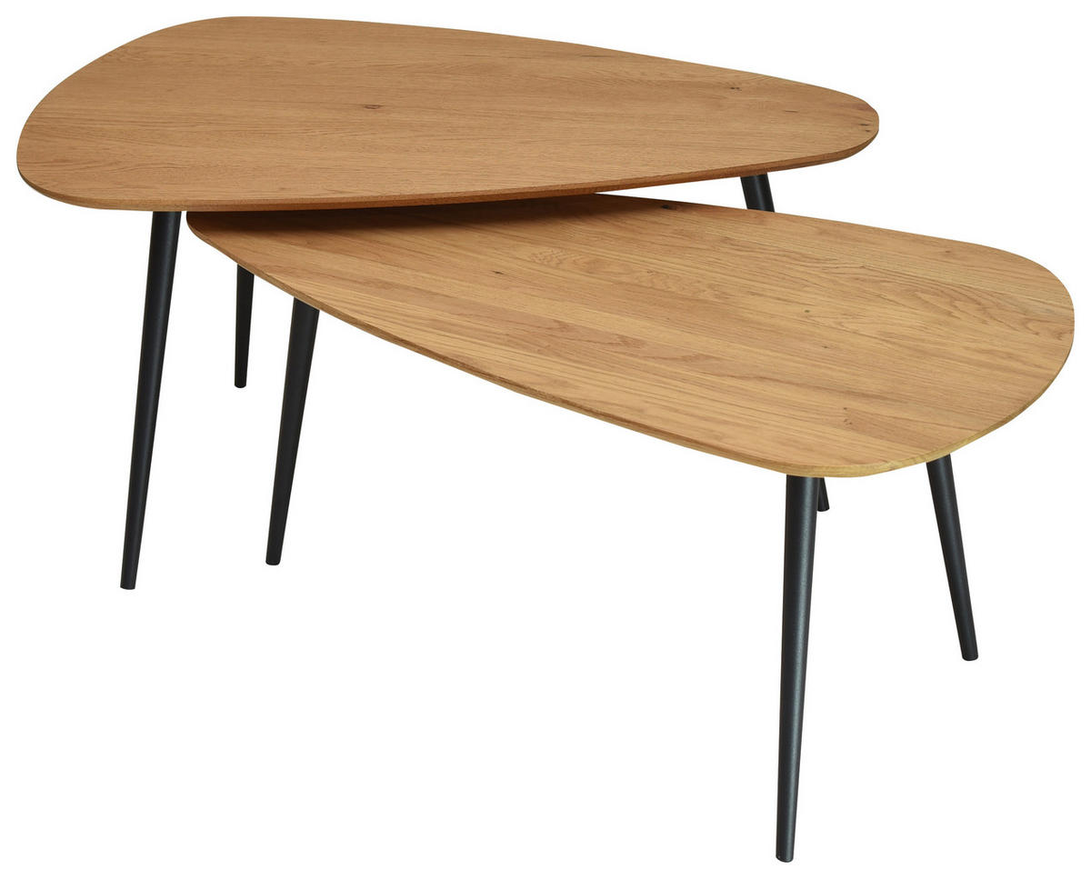 COUCHTISCHSET Wildeiche massiv 90/50-60/43-48 cm Freiform Schwarz, Wildeiche  - Wildeiche/Schwarz, Trend, Holz/Metall (90/50-60/43-48cm) - Boxxx