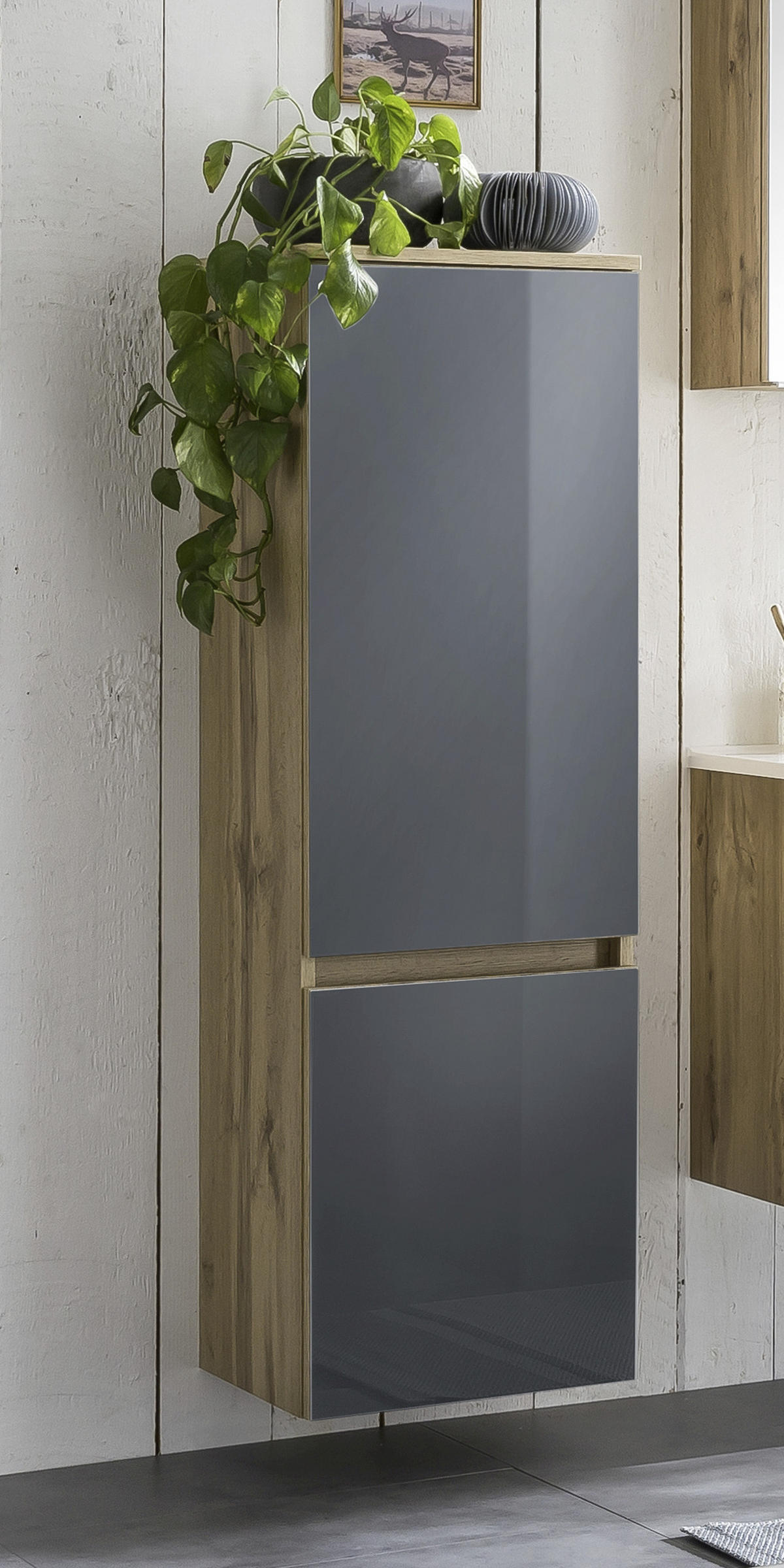 MIDISCHRANK 40/130/35 cm  - Eichefarben/Silberfarben, Konventionell, Glas/Holzwerkstoff (40/130/35cm) - Held
