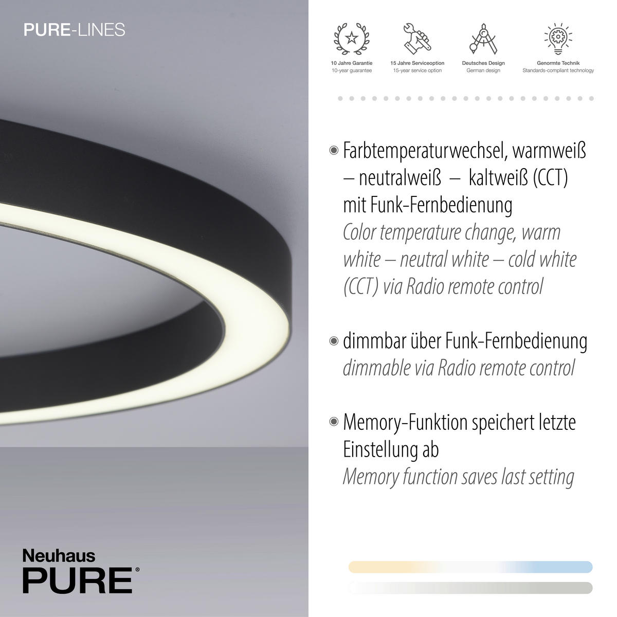LED-DECKENLEUCHTE Pure-Lines 70/3,9 cm   - Anthrazit, Basics, Kunststoff/Metall (70/3,9cm) - Neuhaus PURE