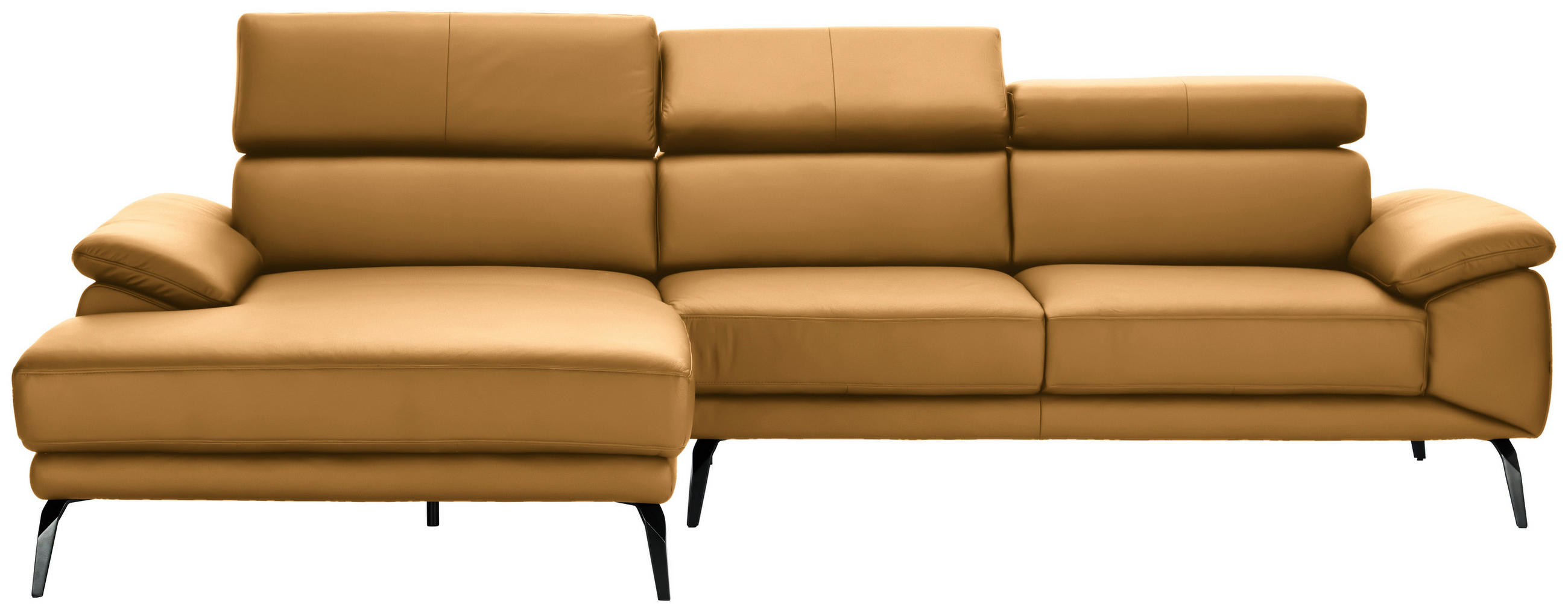 ECKSOFA in Echtleder Senfgelb  - Senfgelb/Schwarz, Design, Leder/Metall (187/295cm) - Novel