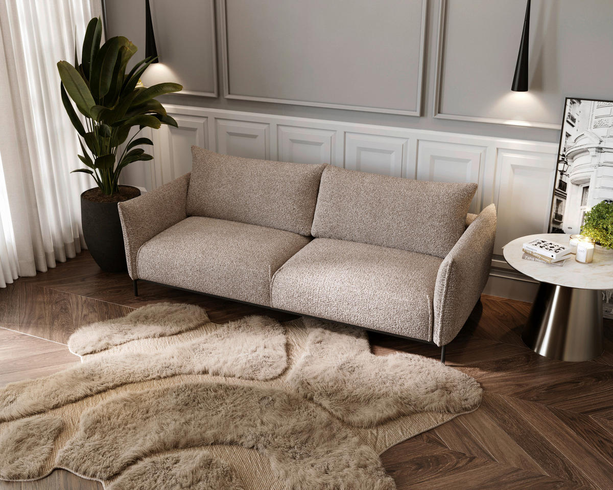 SOFA Chenille Hellbraun  - Hellbraun/Schwarz, Design, Textil/Metall (223/96/95cm) - Livetastic