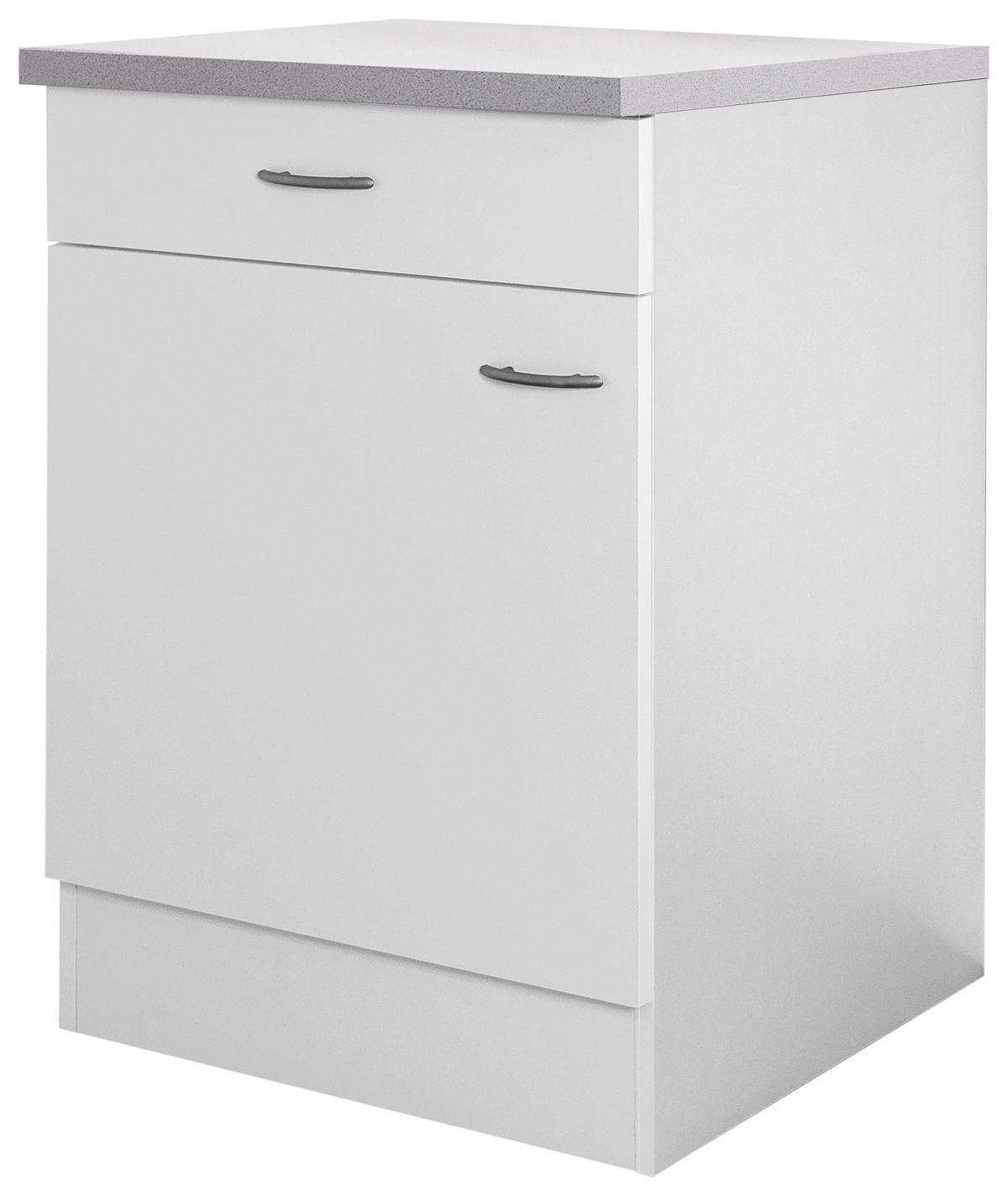 KÜCHENUNTERSCHRANK 60/85/60 cm  in Weiß  - Edelstahlfarben/Hellgrau, Holzwerkstoff/Kunststoff (60/85/60cm) - FlexWell