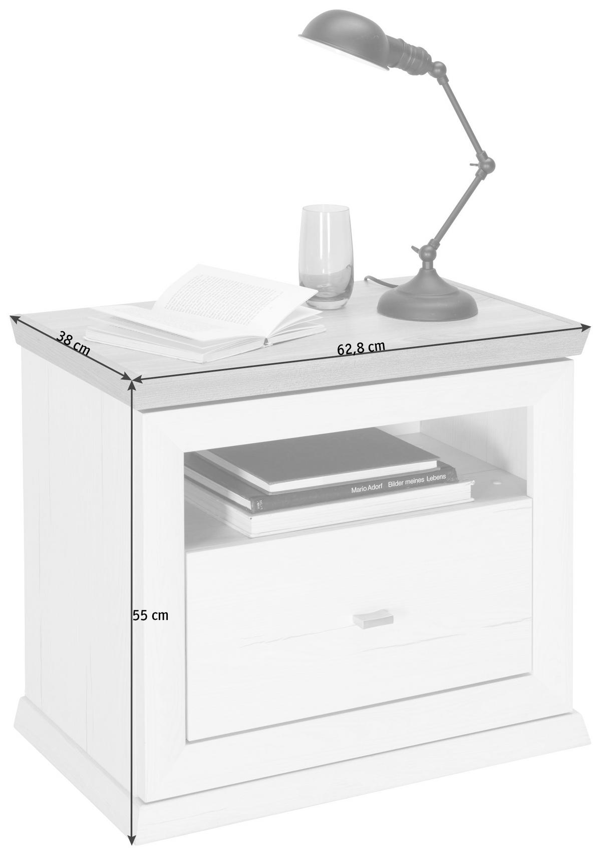 NOČNÍ STOLEK, šedá, bílá, 63/55/38 cm - šedá/bílá, Lifestyle, kov/kompozitní dřevo (63/55/38cm) - Hom`in
