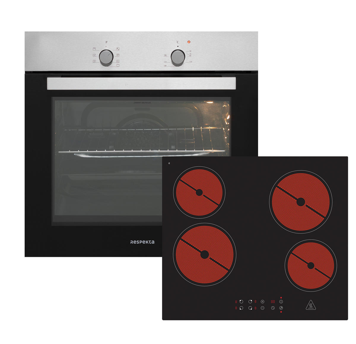 BACKOFENSET ASET1204400  - Edelstahlfarben/Schwarz, Basics, Glas/Metall (59,5/59,5/56,5cm) - Respekta