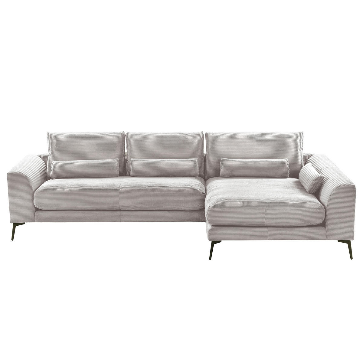 ECKSOFA  in Cord Hellgrau Nierenkissen, Rückenkissen  313/172 cm  - Hellgrau/Schwarz, Design, Textil/Metall (313/172cm) - P & B