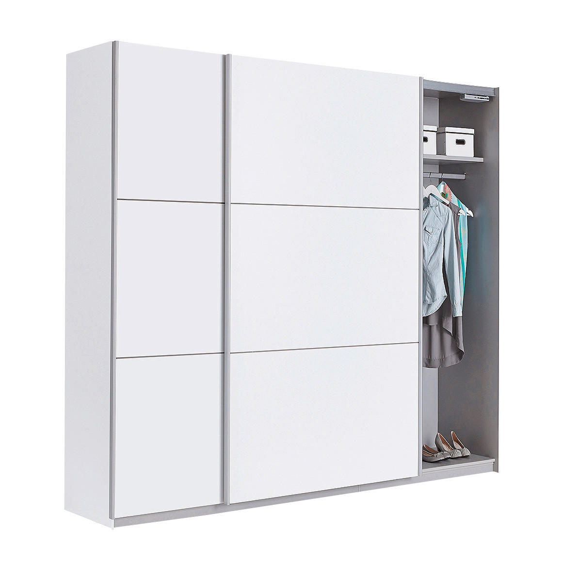 SCHWEBETÜRENSCHRANK 2-türig Weiß - Alufarben/Weiß, Design, Holzwerkstoff/Metall (222/210/61cm) - Ti'me