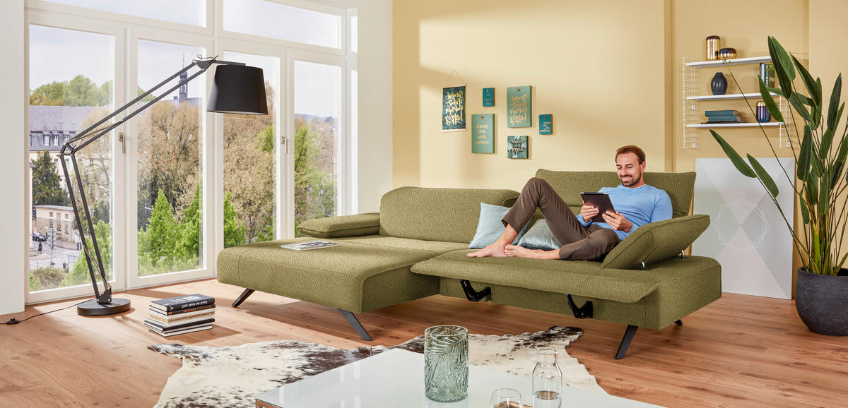 ECKSOFA in Flachgewebe Hellgrün  - Anthrazit/Hellgrün, Design, Textil/Metall (166/280cm) - Johann Jakob