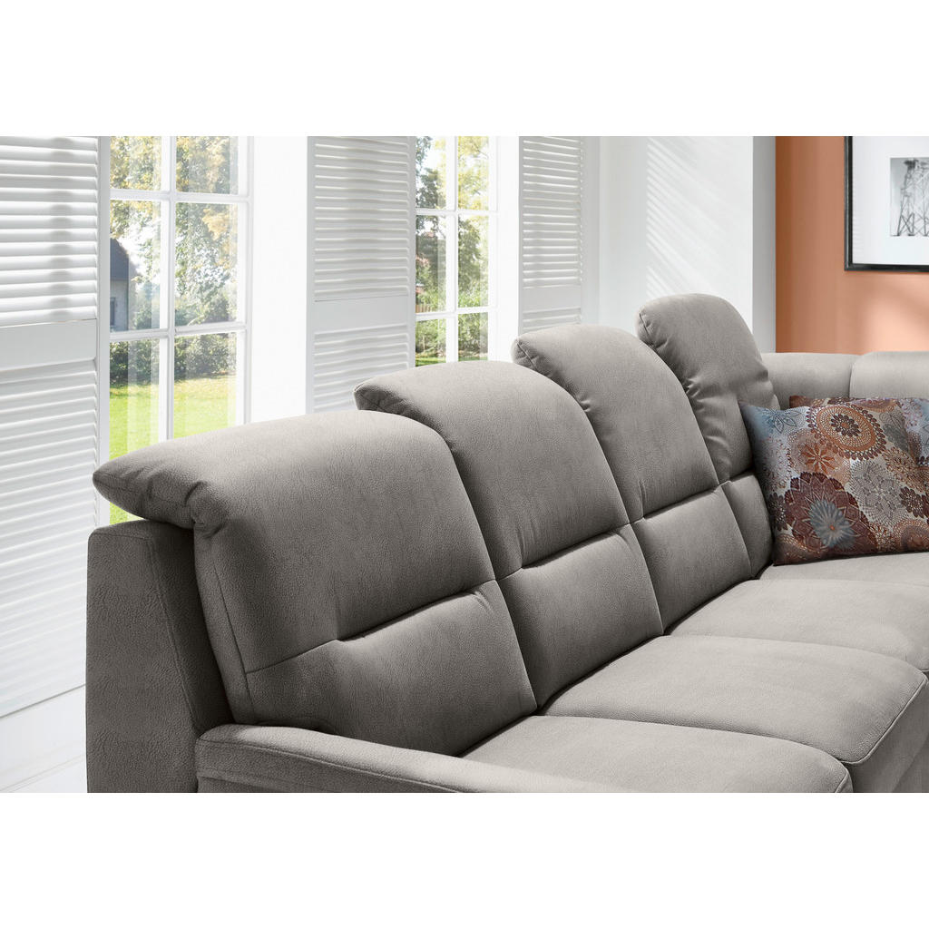 Thumbnail - Beldomo Comfort Ecksofa, Grau, Textil, 6-Sitzer, L-Form, 303x245 cm, Goldenes M, Typenauswahl, Bettkasten erhältlich, Fu...
