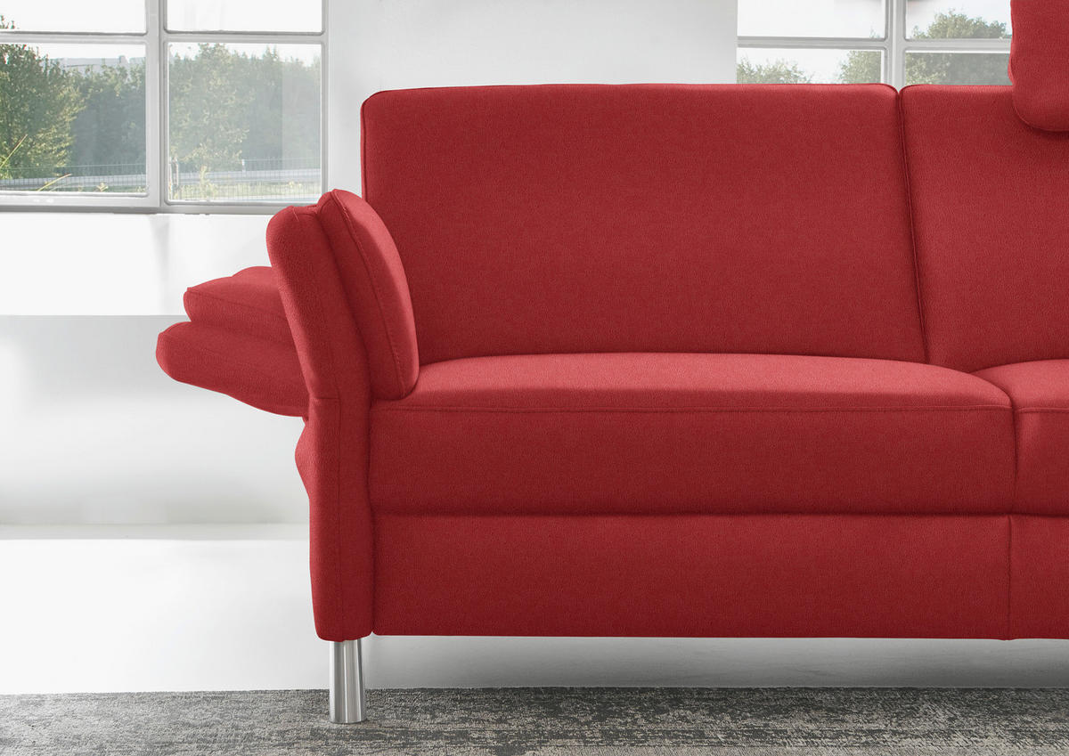 2,5-SITZER in Echtleder Rot  - Rot/Alufarben, Design, Leder/Metall (164cm) - Dieter Knoll