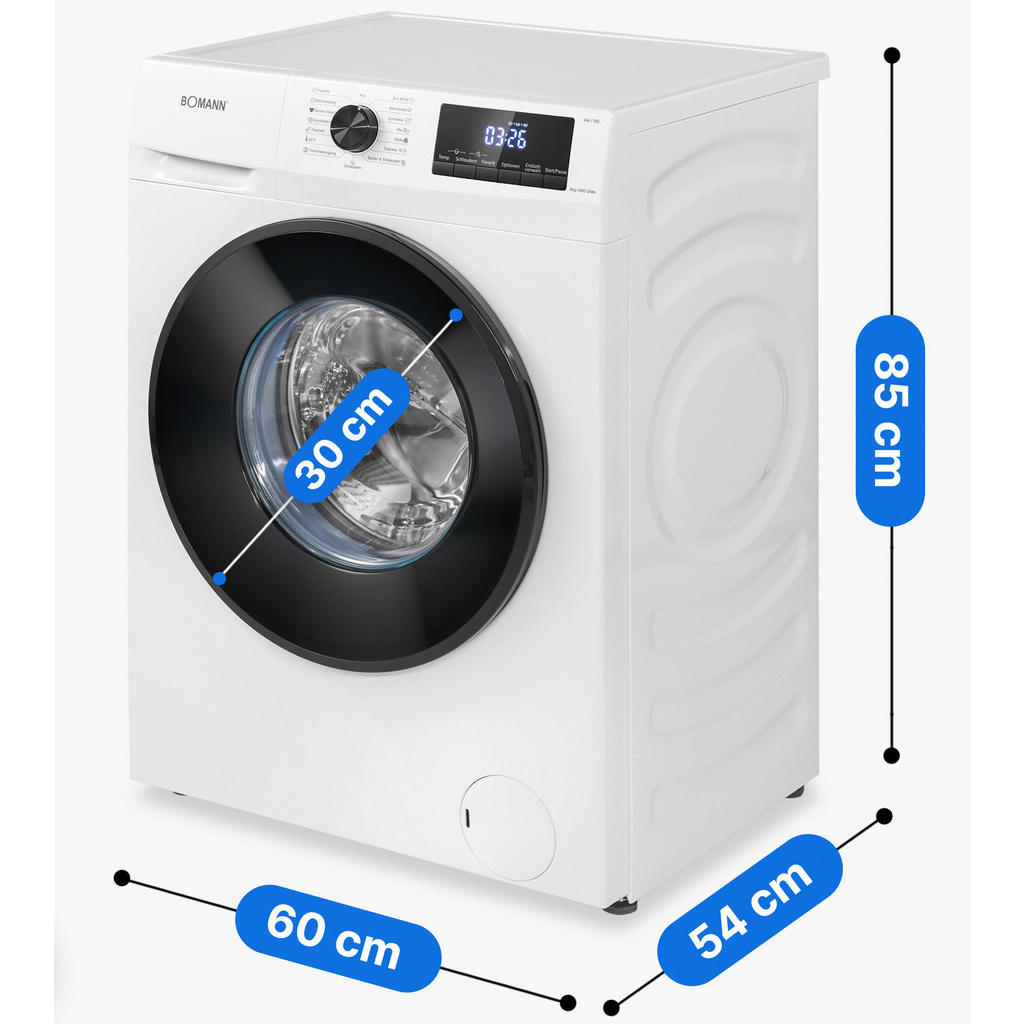 Thumbnail - Bomann Waschmaschine, Weiß, Kunststoff, 60x85x54 cm, CE, LED-Anzeigen, Überhitzungsschutz, Unwuchtkontrolle, verstellbar...