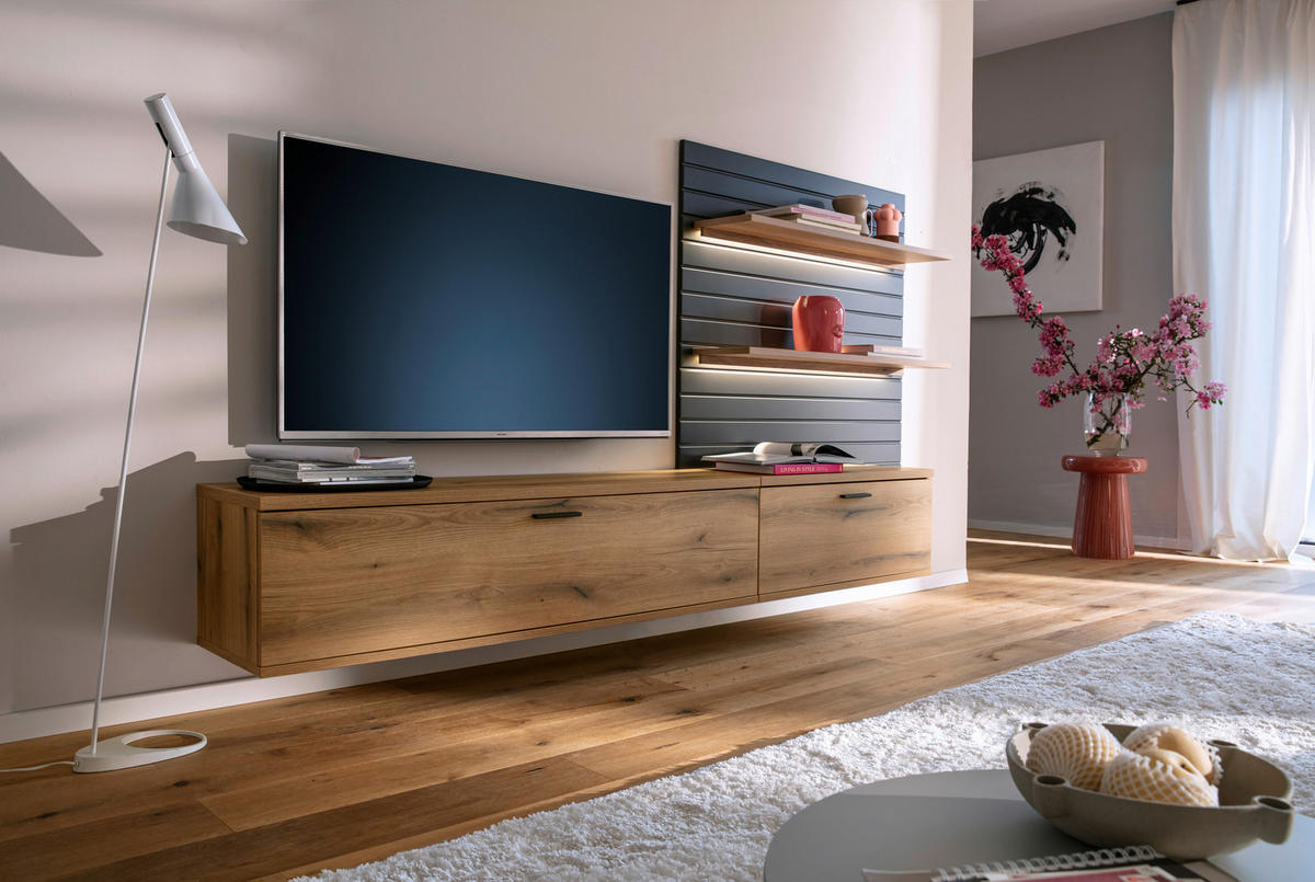 WOHNWAND 2-teilig  in Grau, Eichefarben 270/159/37 cm  - Eichefarben/Anthrazit, Design, Holzwerkstoff/Metall (270/159/37cm) - home24