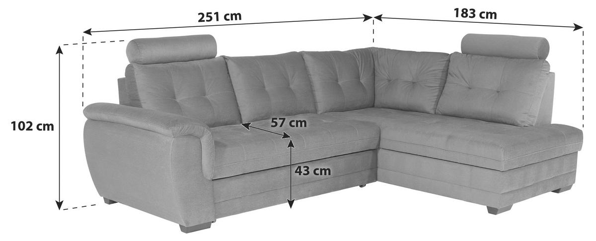 ECKSOFA Dunkelgrau Webstoff  - Dunkelgrau/Dunkelbraun, KONVENTIONELL, Kunststoff/Textil (251/183cm) - Livetastic
