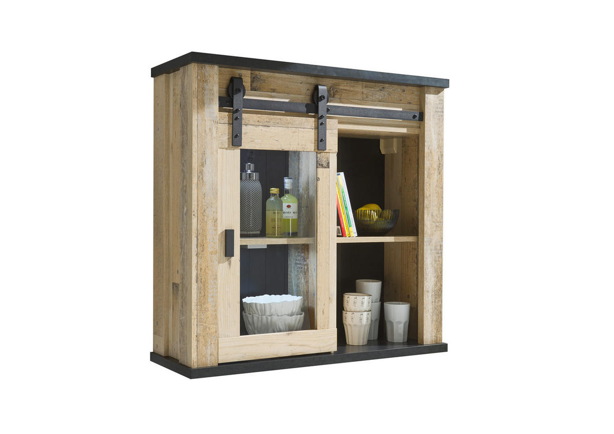 KÜCHENOBERSCHRANK 93/90/31 cm  in Anthrazit, Naturfarben  - Anthrazit/Schwarz, Trend, Glas/Holzwerkstoff (93/90/31cm) - MID.YOU