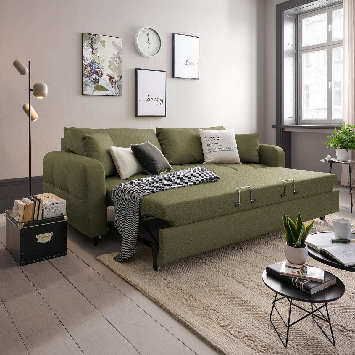 SCHLAFSOFA  in Webstoff Grün  - Schwarz/Grün, Design, Holz/Textil (236/88/101cm) - Lomoco